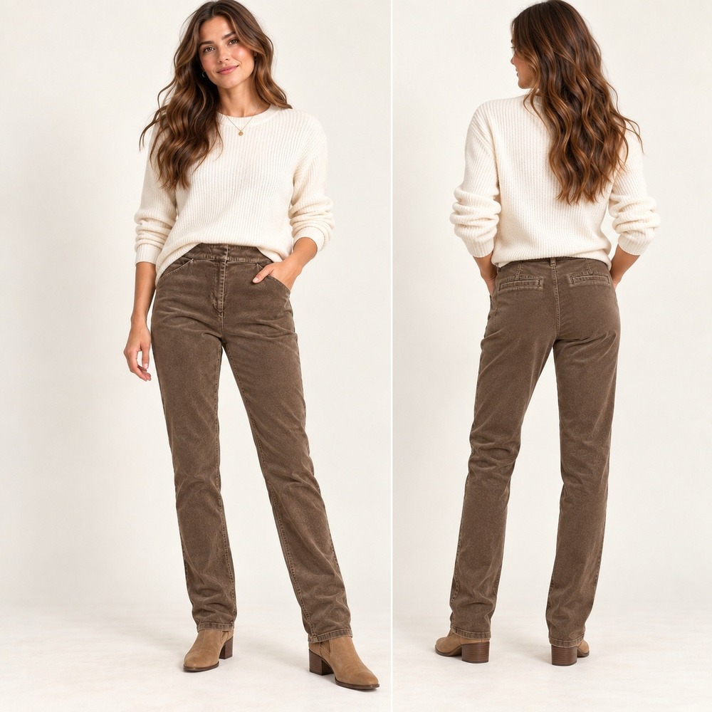 J. Jill Womens 12 Tall Brown Corduroy Pants Straight Leg Stretch Preppy Classic